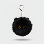 Black Fluffy Ball Keychain With Gold Chain