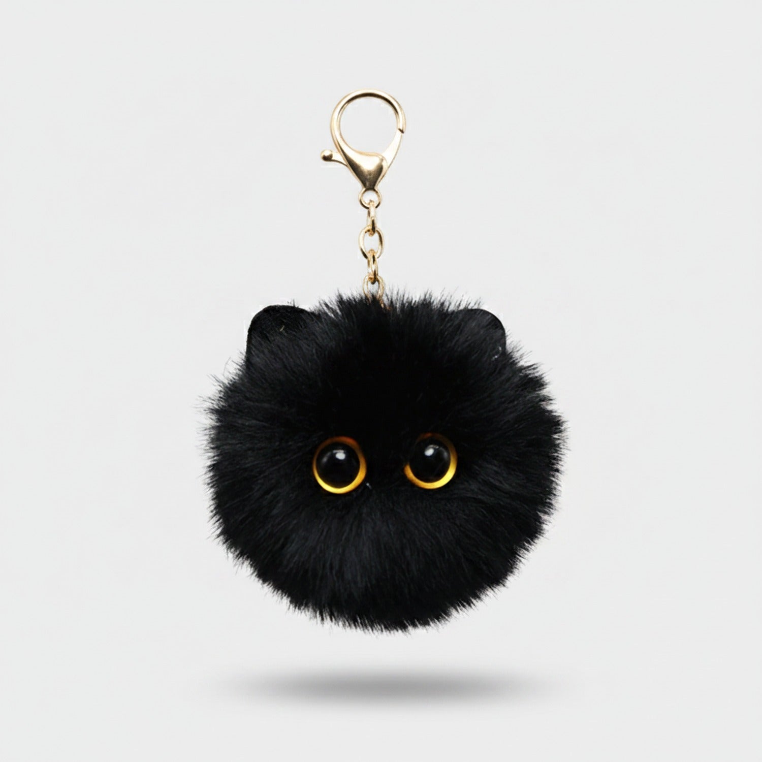 Black Fluffy Ball Keychain With Gold Chain