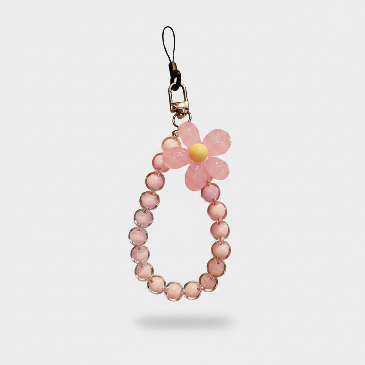 Pink Beaded Flower Acrylic Keyring Charm
