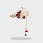 Red Flower Gold Chain Hair Claw