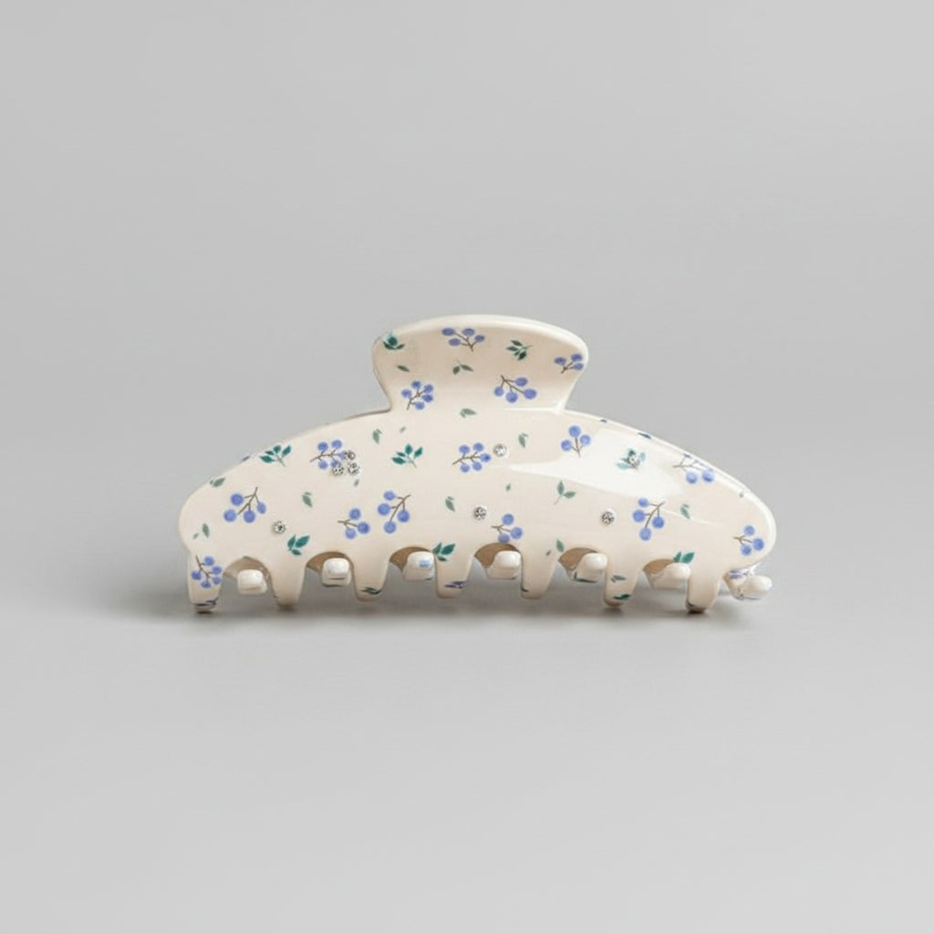 Ceramic Floral Hair Claw Clip With Blue Flowers