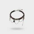 Burgundy Leather Chain Spike Charm Choker Necklace