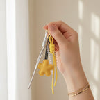 Yellow Flower Acrylic Keyring With Beaded Charm