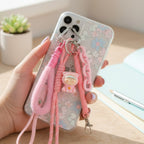 Bear Coil Cord Keychain Fob - Pink