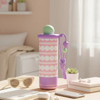 Pastel Pink Polka Dot Tumbler With Purple Rope Handle