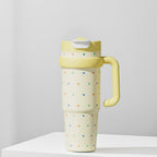Pastel Yellow Polka Dot Travel Tumbler With Handle