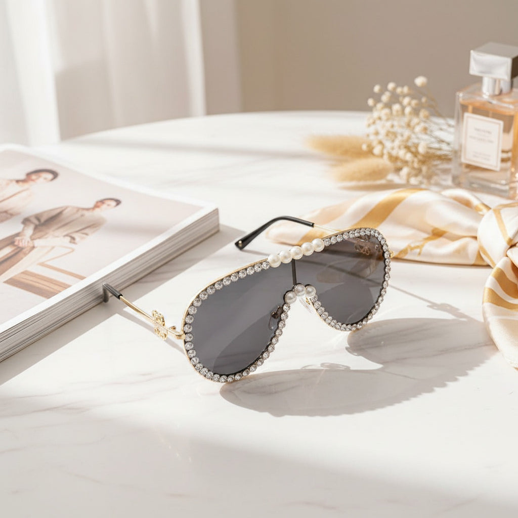 Rhinestone Pearl Aviator Sunglasses