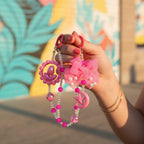 Pink Beaded Acrylic Keyring With Bow Charm