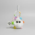 Fluffy White Pom Keyring With Colorful Beaded Chain