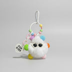 Fluffy White Pom Keyring With Colorful Beaded Chain