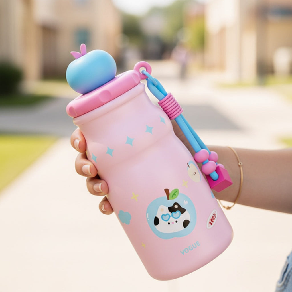 Pink Kawaii Apple Tumbler With Charm Strap