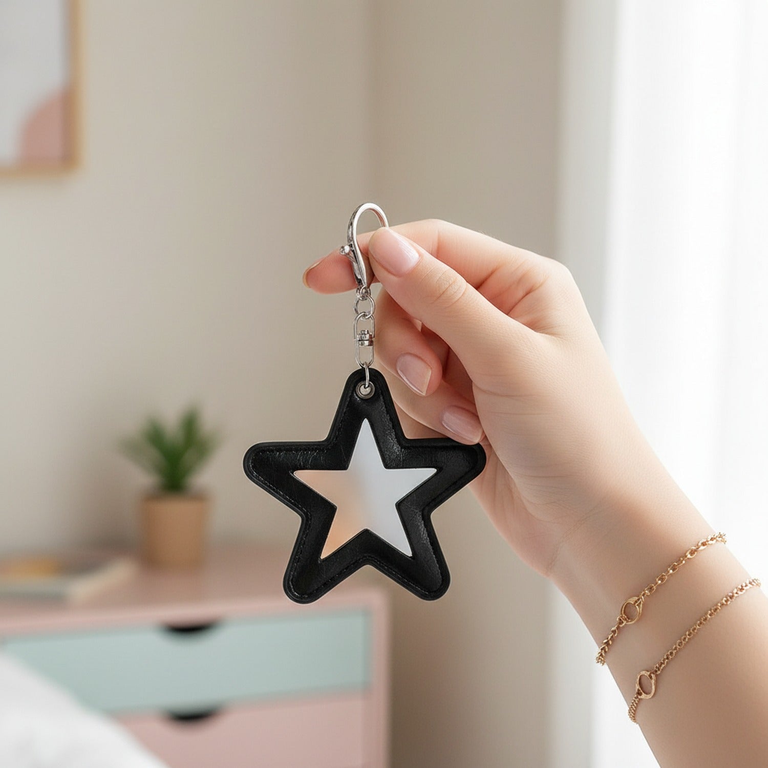 Black Star Cutout Leather Keychain Charm