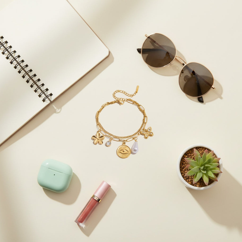 Chain Bracelet With Pearl Charm Charms - Gold Rainbow Charm – jewelry (view 3)