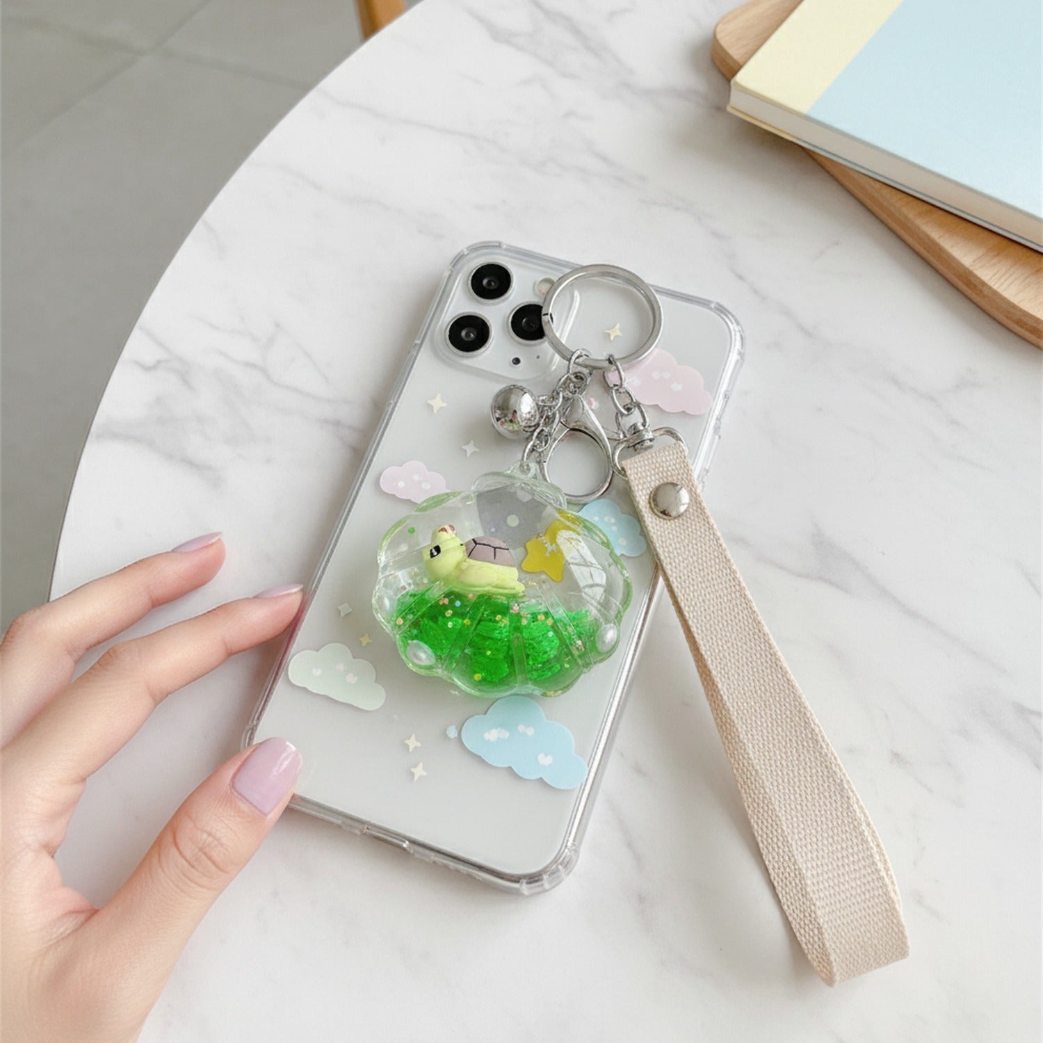 Green Frog Acrylic Keyring With Chain Charm