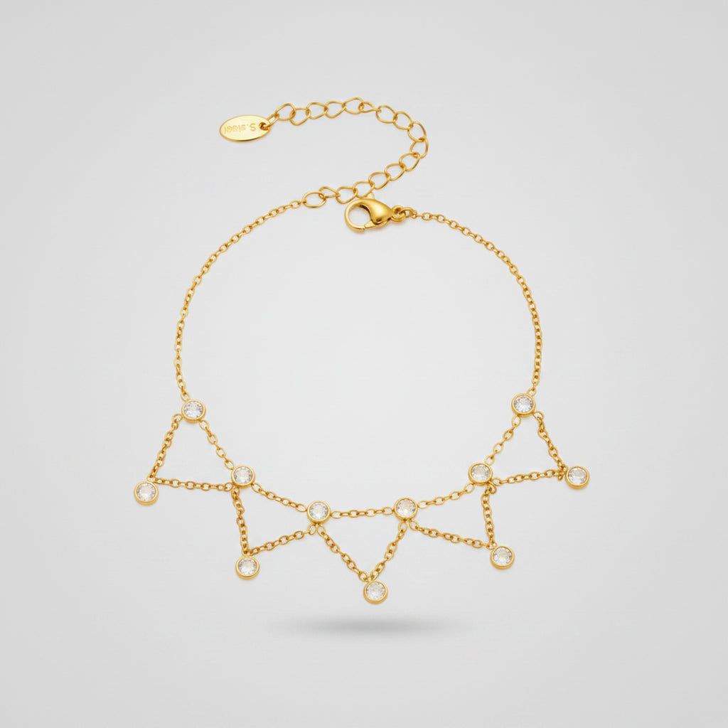 Gold Crystal Charm Dangle Anklet