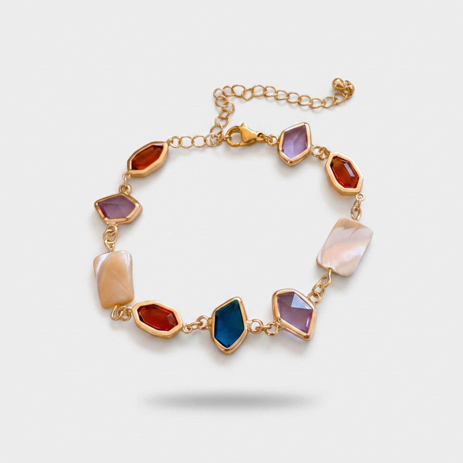 Colorful Gemstone Gold Chain Bracelet