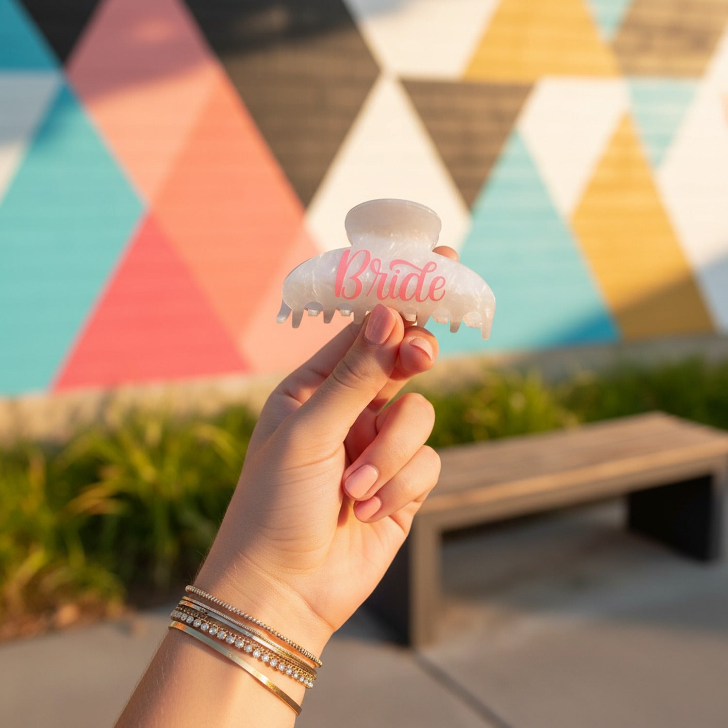 Pink Heart Bride Hair Claw Clip