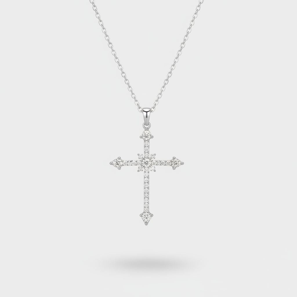 Crystal Cross Pendant Silver Chain Necklace