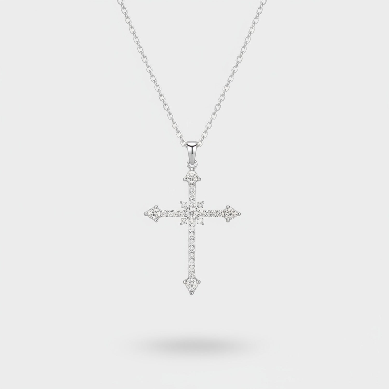 Crystal Cross Pendant Silver Chain Necklace