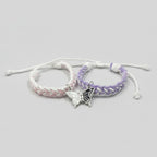 Butterfly Charm Braided Rope Bracelet Set Purple Pink