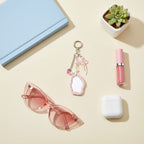 Pink Wavy Mirror Acrylic Keyring With Rhinestones And Bow
