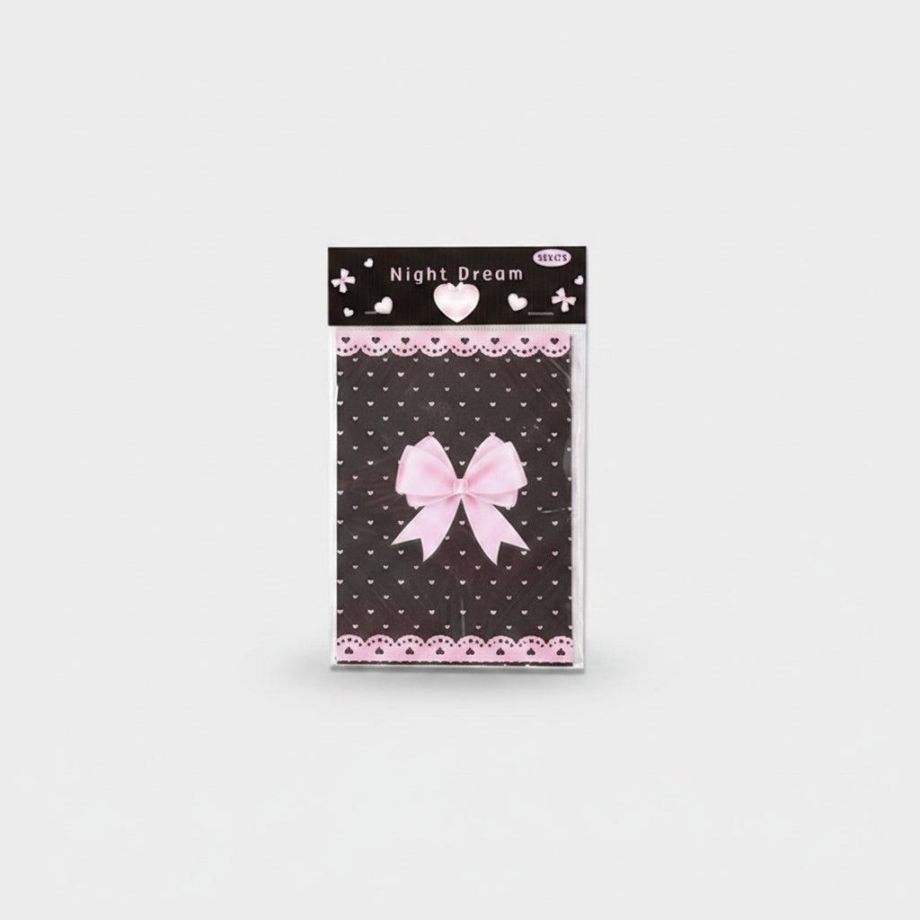 Pink Bow Heart Pattern Black Notepad