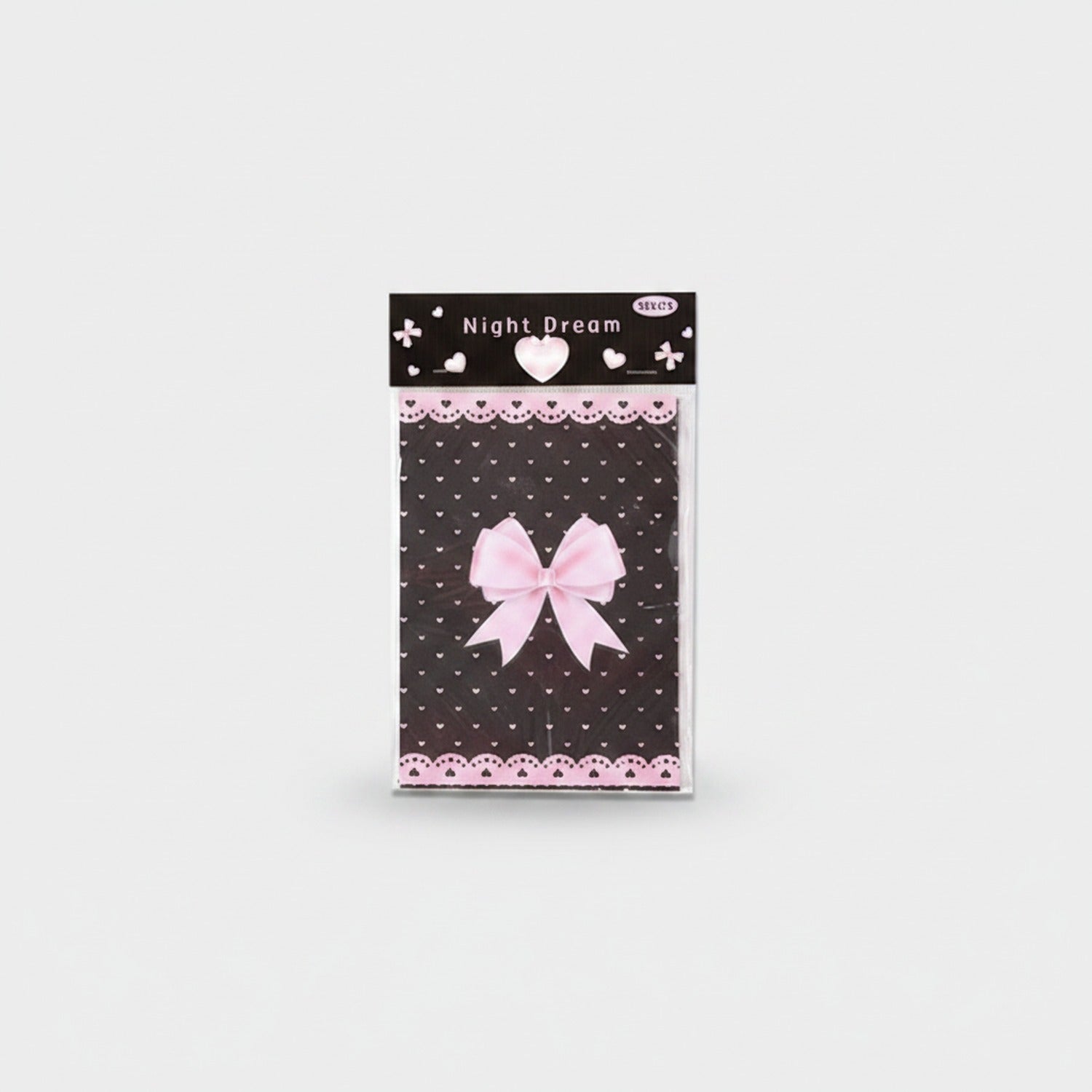 Pink Bow Heart Pattern Black Notepad