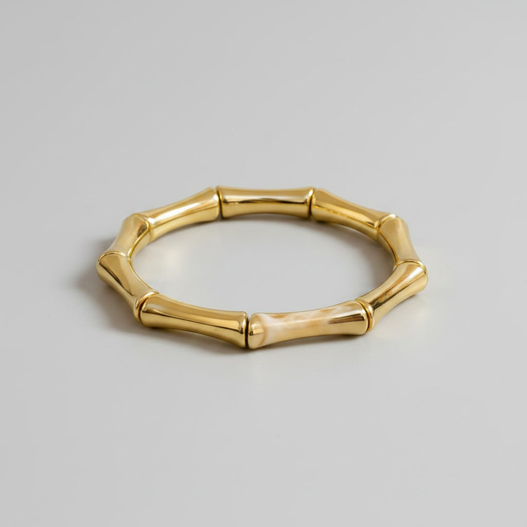 Gold Bamboo Segmented Bangle Bracelet