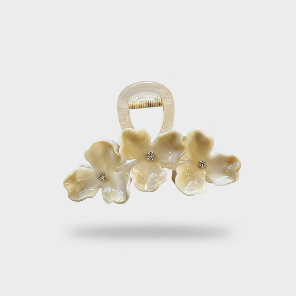 Cream Pearl Flower Hair Claw Rhinestone
