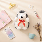 Adorable Gray and White Hedgehog Plush with Red Ribbon Bow