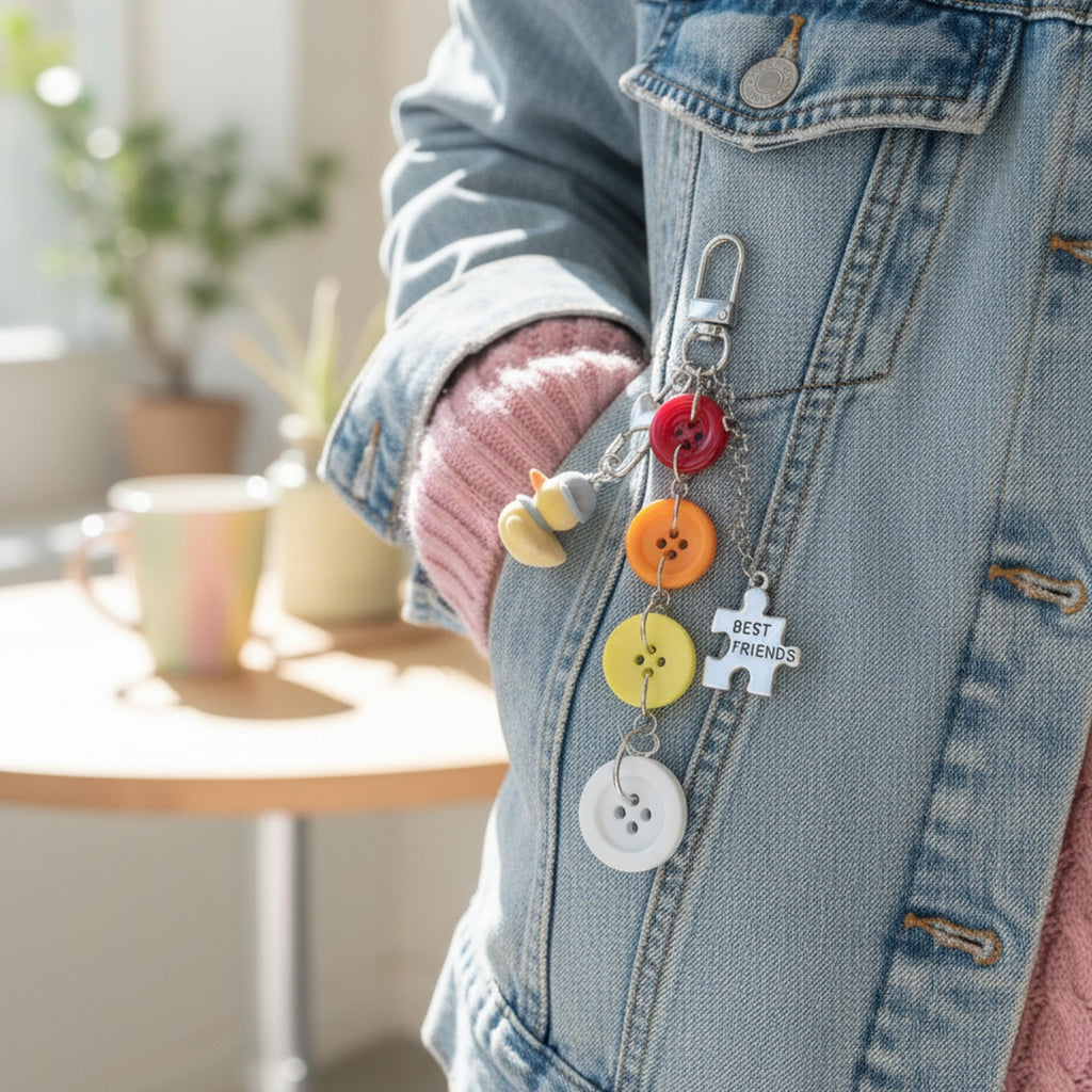 Colorful Button Acrylic Keychain With Best Friends Charm