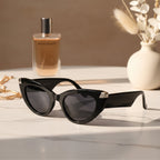 Black Cat Eye Sunglasses With Metal Accents