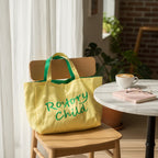 Pink Canvas Tote Bag With Embroidered Text