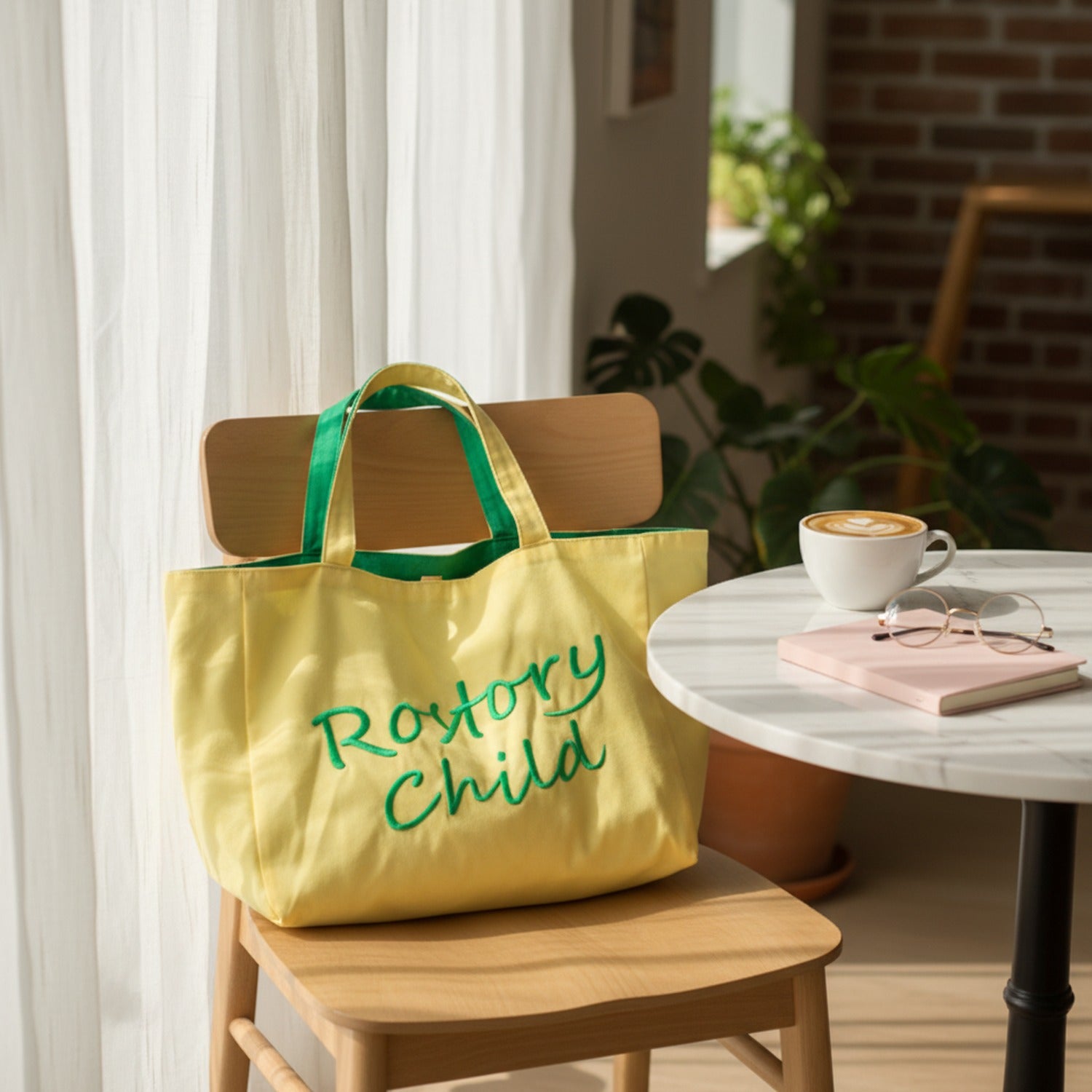 Pink Canvas Tote Bag With Embroidered Text