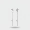 Silver Star Cross Chain Drop Earrings