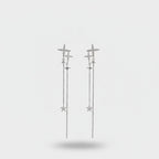 Silver Star Cross Chain Drop Earrings