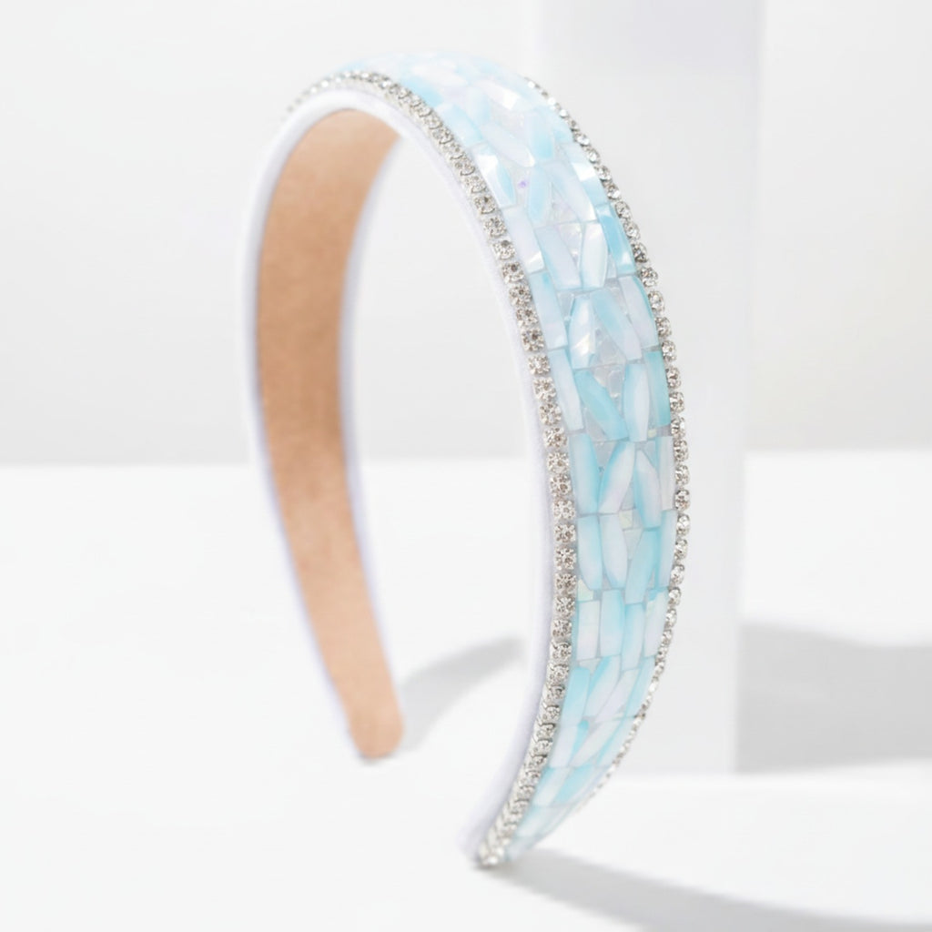 Rhinestone Padded Headband With Light Blue Plaid Print