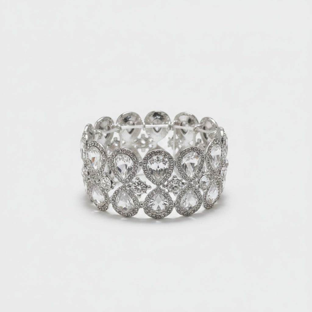 Rhinestone Teardrop Crystal Stretch Bracelet Silver