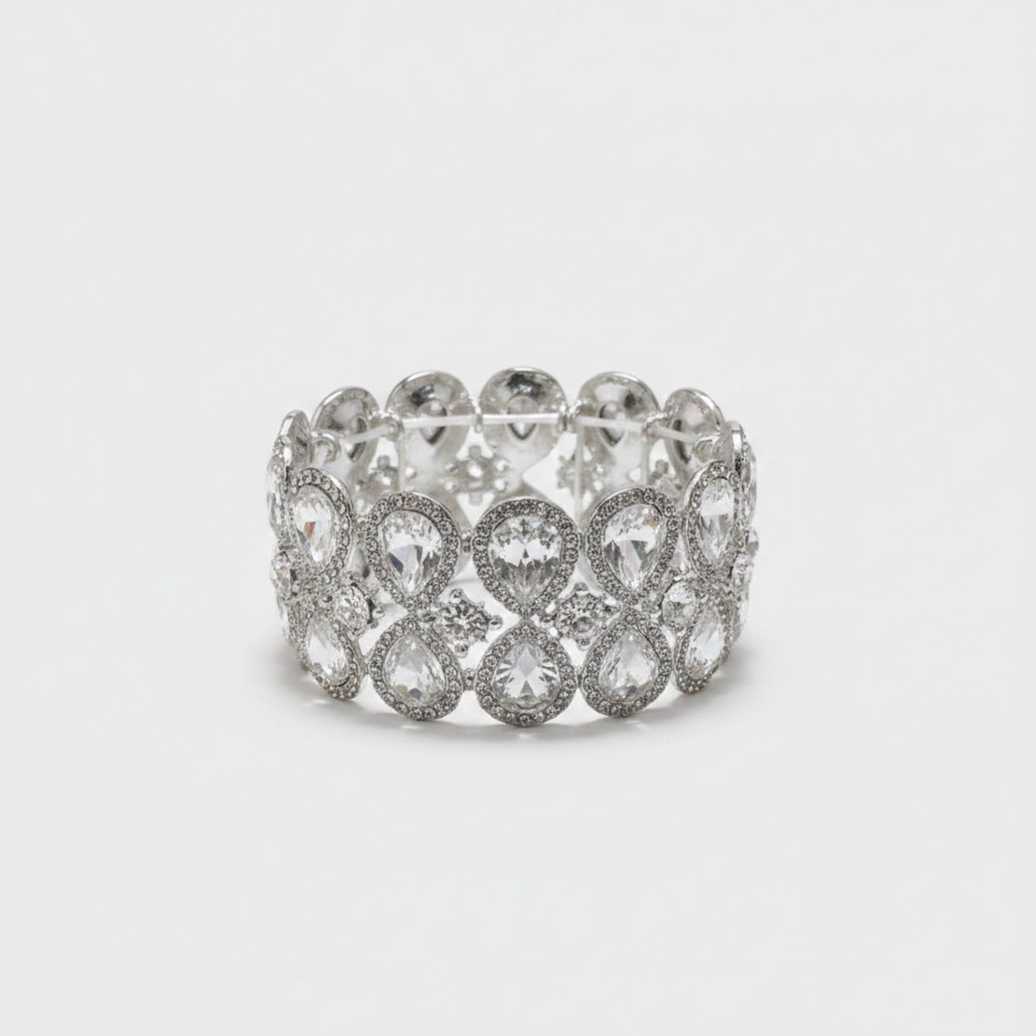 Rhinestone Teardrop Crystal Stretch Bracelet Silver