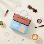 Blue Cosmetic Bag With Pearl Handle Details