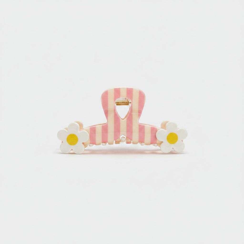 Pink Striped Daisy Flower Hair Claw