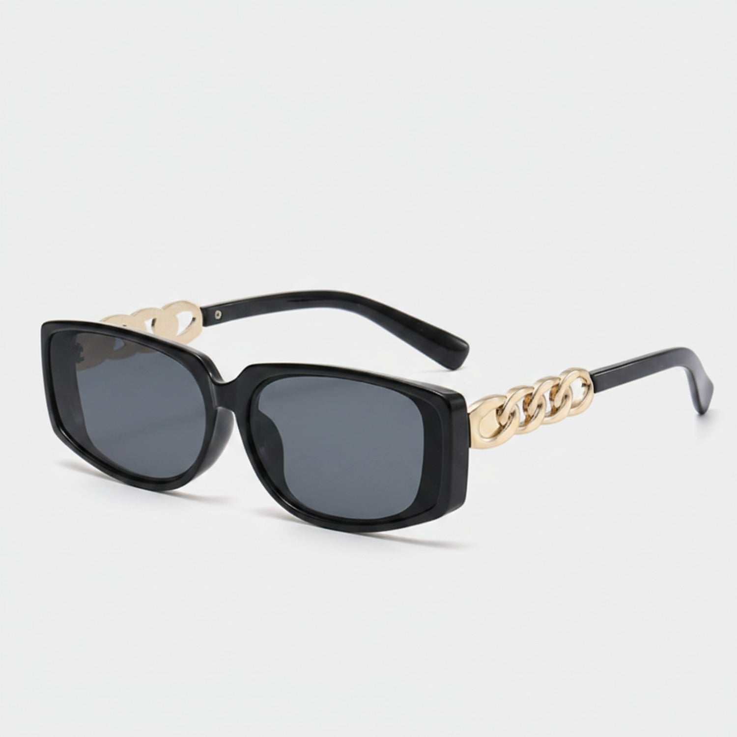 Black Square Sunglasses With Gold Chain Detail