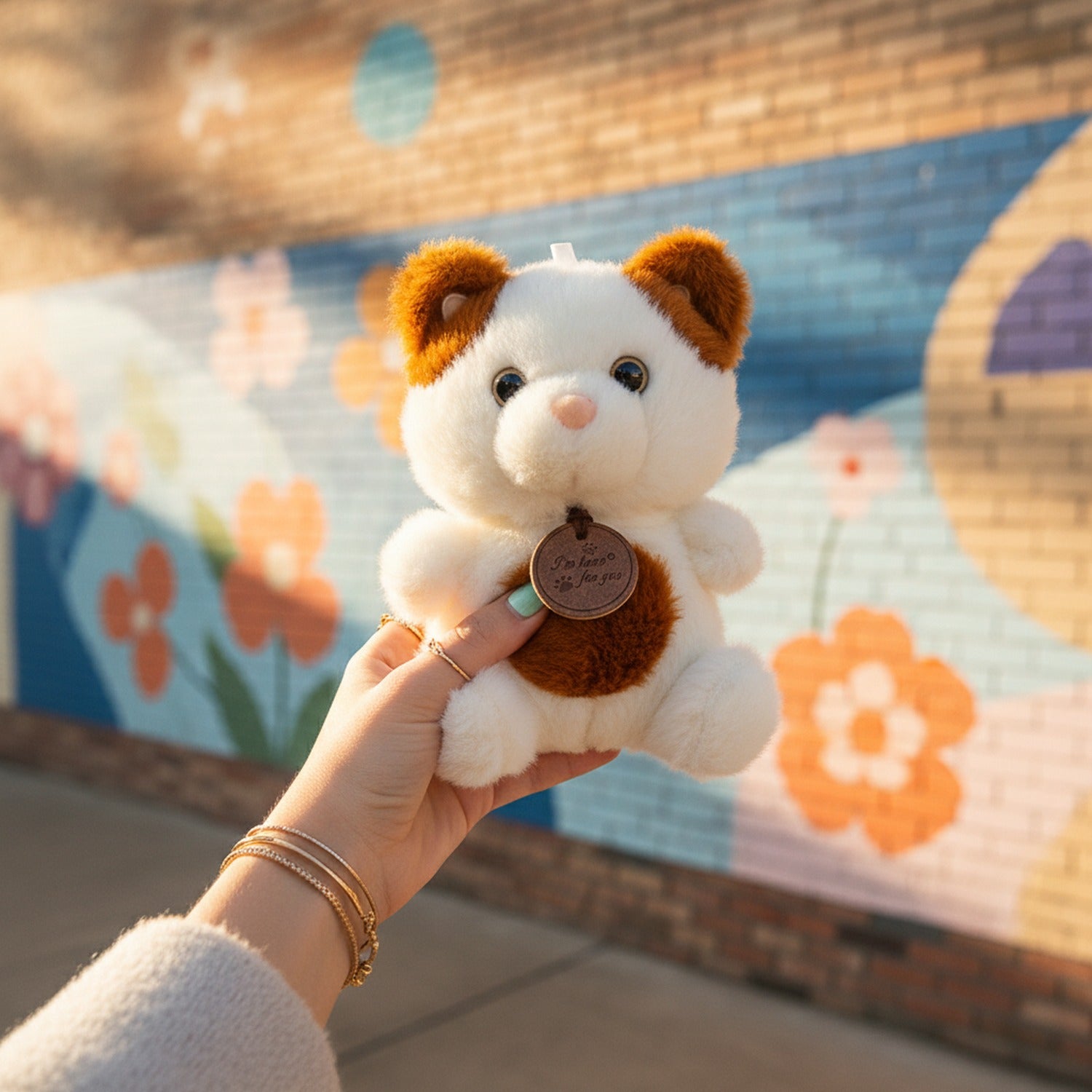 Cute White Plush Bear With Brown Charm