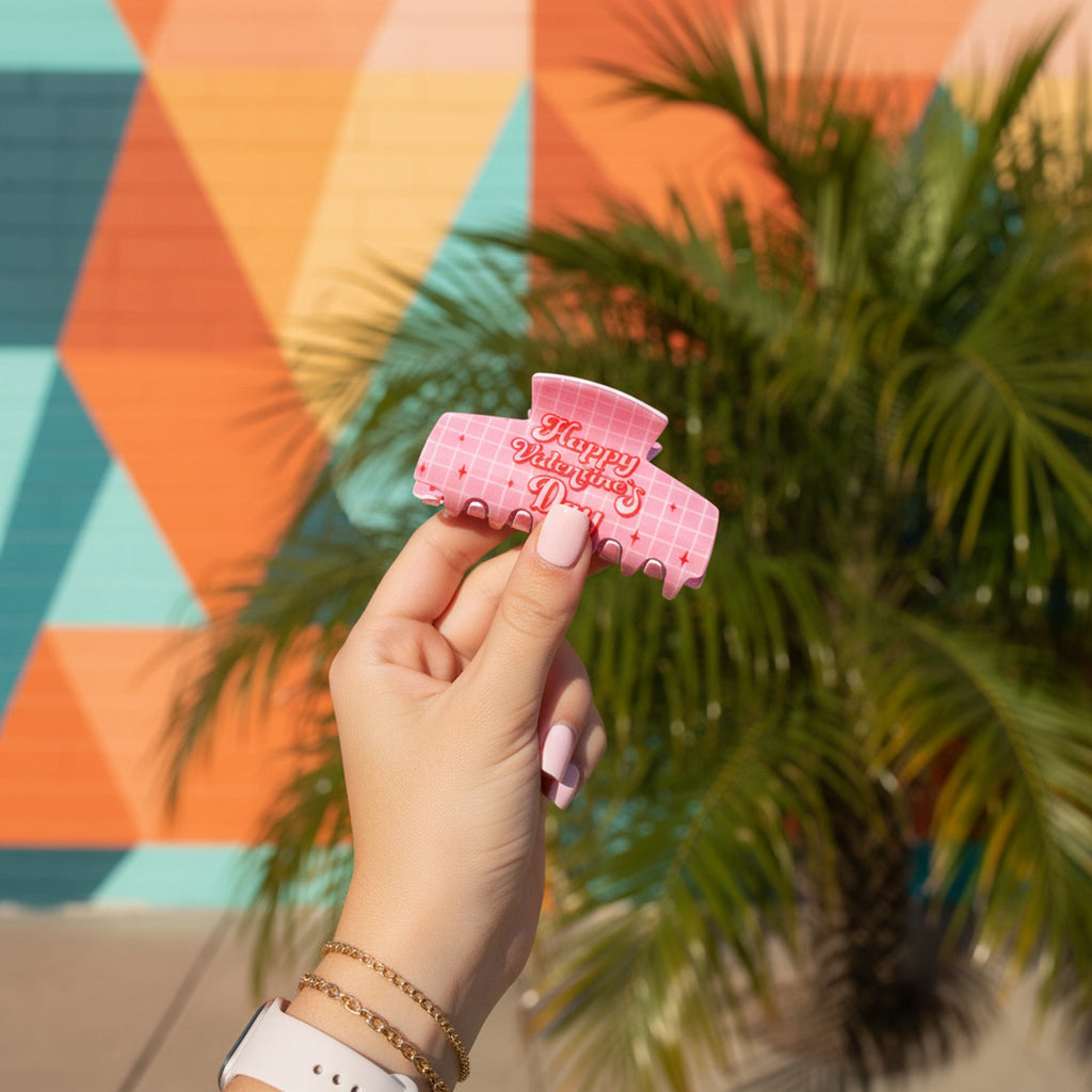 Pink Grid Claw Hair Clip Valentine's Day