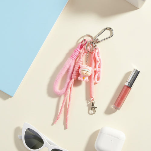 Bear Coil Cord Keychain Fob - Pink