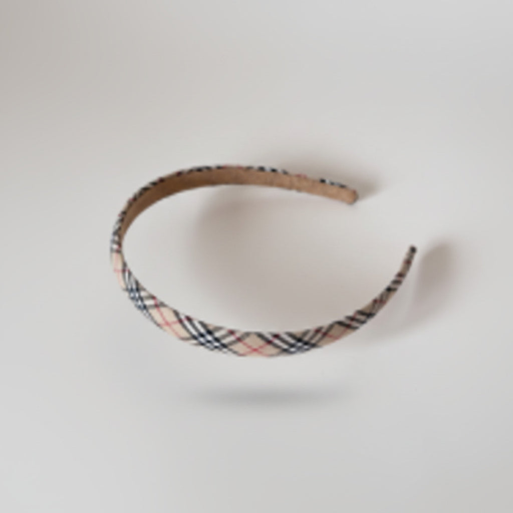 Plaid Twisted Headband With Navy And Pink Stripes