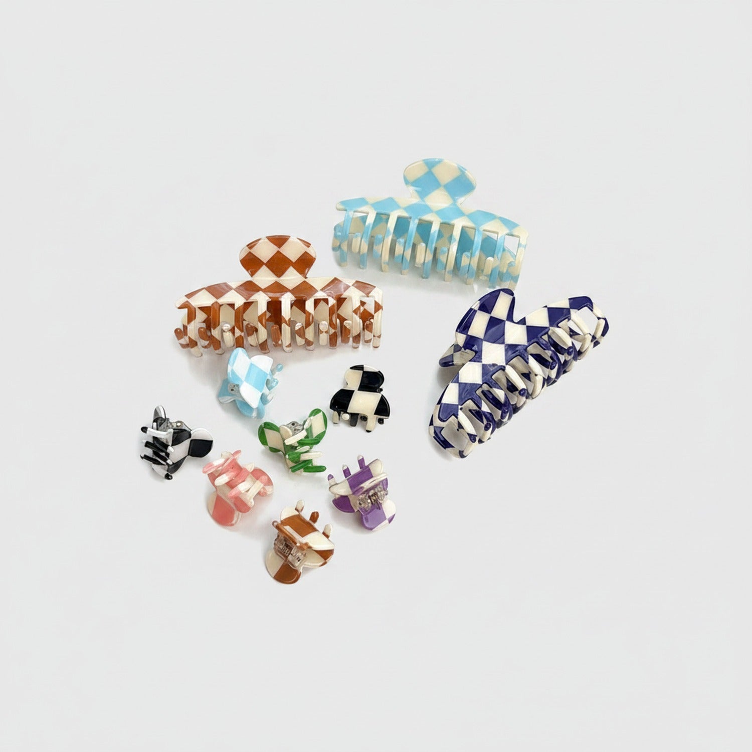 Checkered Hair Claws Pastel Multi-Pack Set