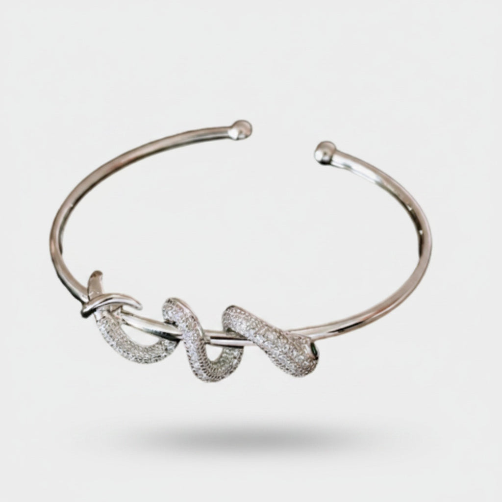 Silver Rhinestone Twisted Open Cuff Bracelet