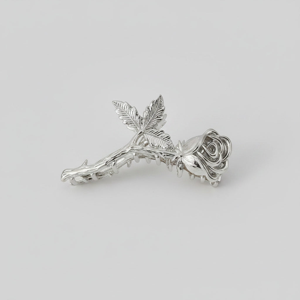 Silver Rose Flower Hair Claw Clip