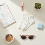 Cream Ribbed Ankle Socks With Floral Embroidery